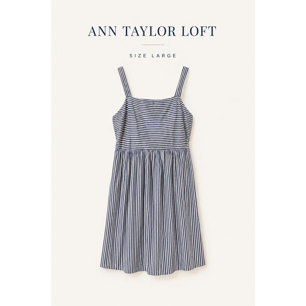 LOFT Blue White Stripe Cotton Sundress Sleeveless Summer Dress Womens Large